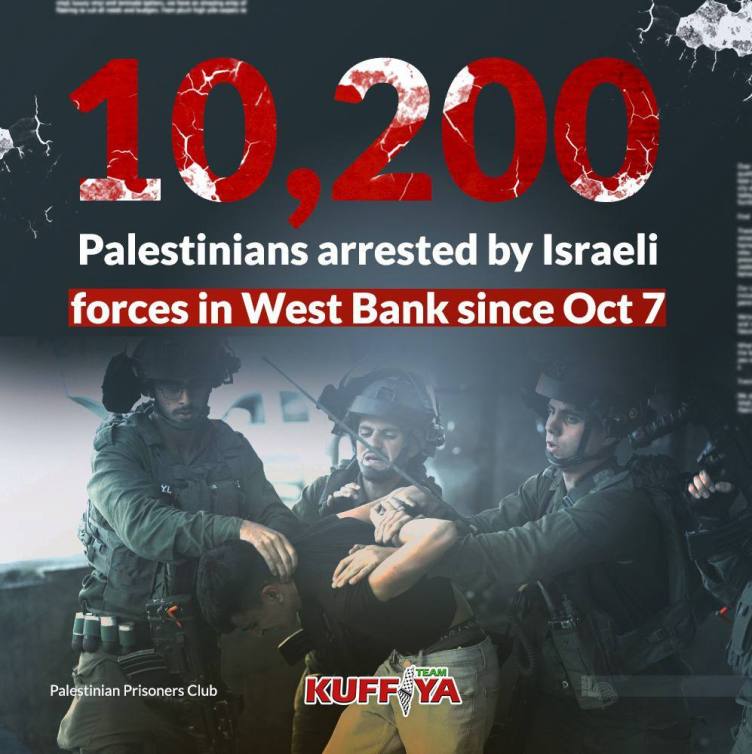 10,200 Palestinians are arrested and kidnapped in the West Bank